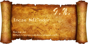 Incze Nándor névjegykártya